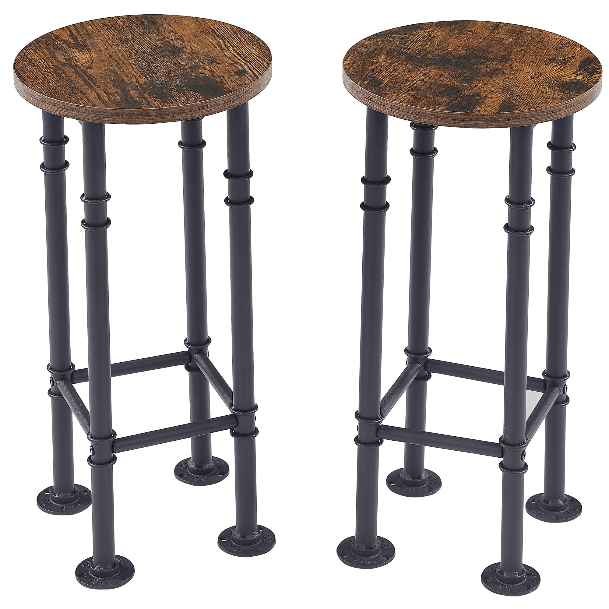 VECELO Set of 2 Bar Stools, Industrial Wood and Metal Legs Bar Stool