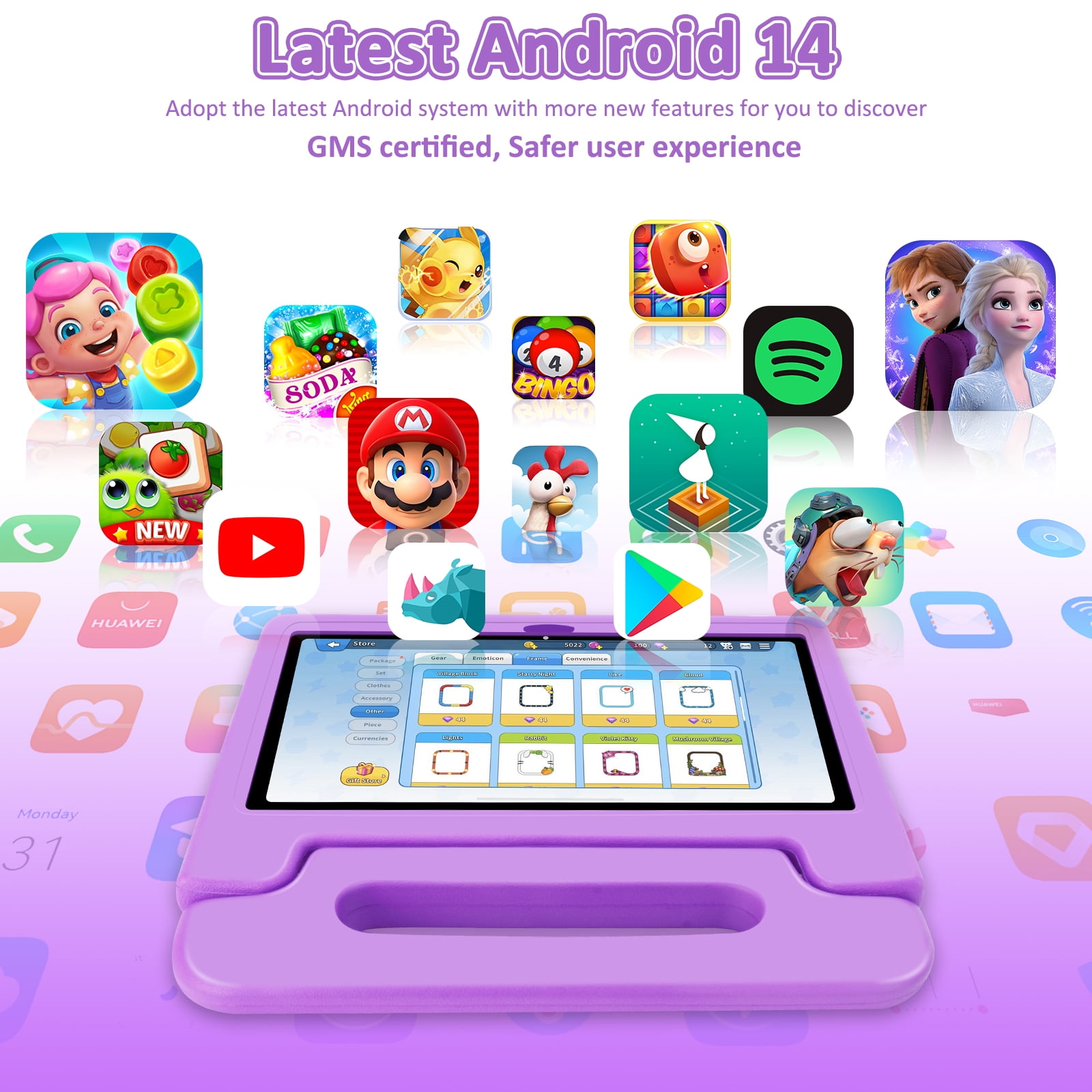 Kids Tablet, 10.1 inch Tablet for Kids IPS HD Screen RAM 8GB 64GB Storage, J10 Pro Toddler Tablet with Protective case - Purple