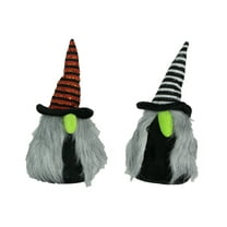 Transpac Pair of Whimsical Plush Halloween Witch Nisse Gnome Figures