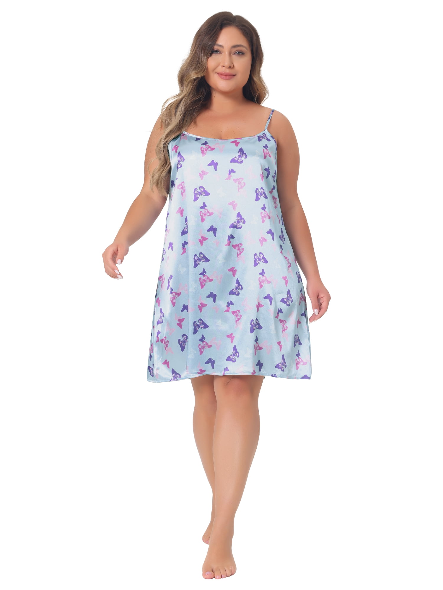 DARING DIVA Women's Plus Casual Soft Sleeveles Heart Print Nightgown Sleepwear 2X Blue