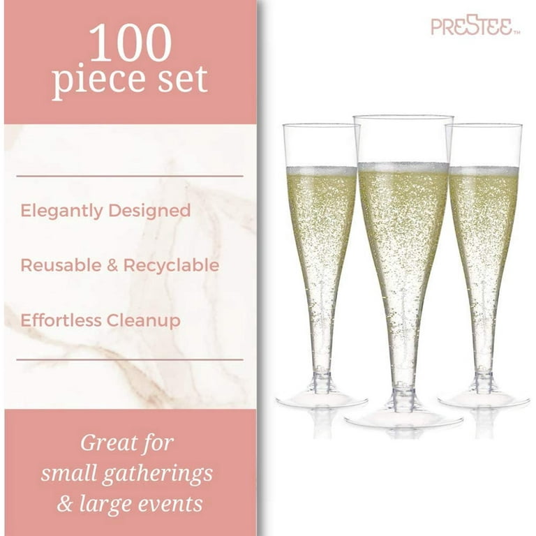 Prestee 100 Gold Plastic Cups | 9 oz | Hard Disposable Cups | Plastic Wine Cups | Plastic Cocktail Glasses | Plastic Drinking Cups | Bulk Party Cups 