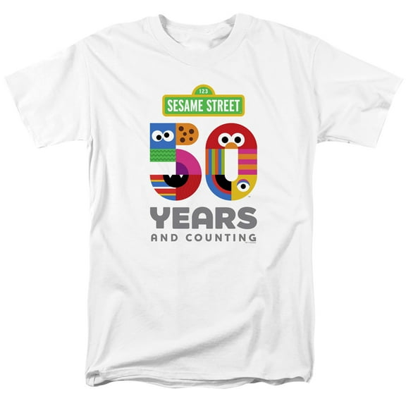 Sesame Street 50 Years Logo S/S Adult 18/1 T-Shirt White
