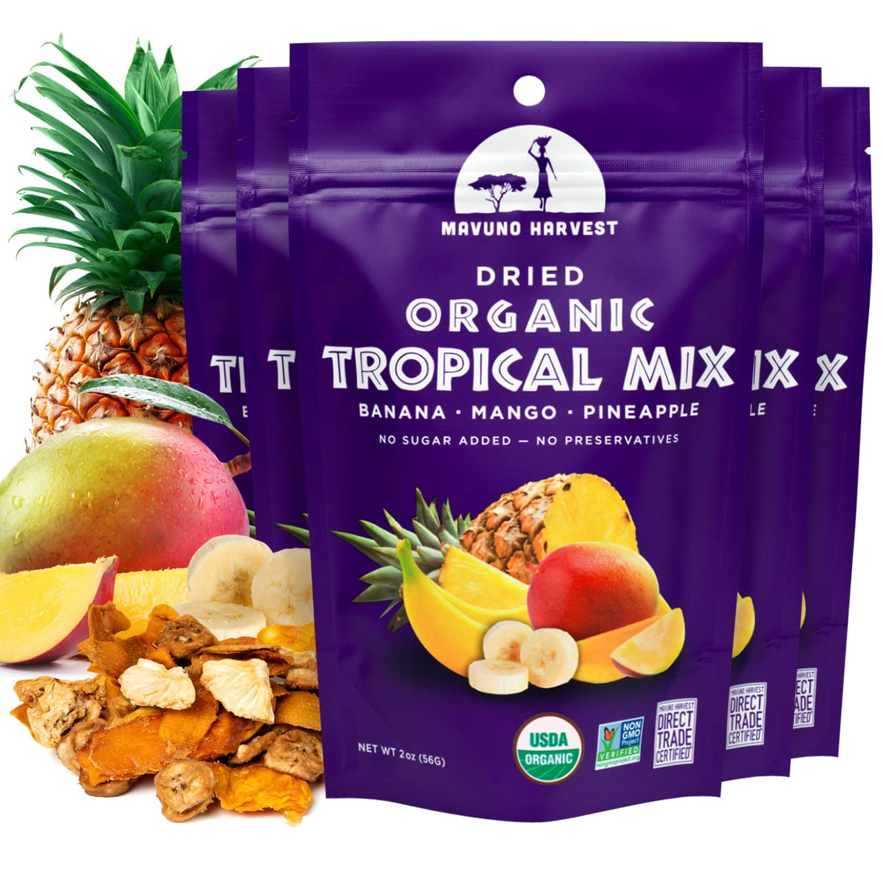 (Pack of 6), Mavuno Harvest Organic Dried Tropical Mix, 2 oz