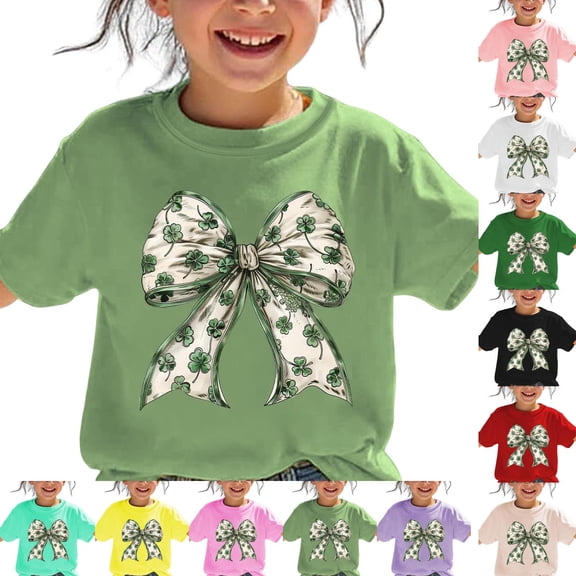 Bovxnpu St Patricks Day Girls Short Sleeve T Shirts Kids Summer Tops Bow Graphic T Shirt For Kids Tees