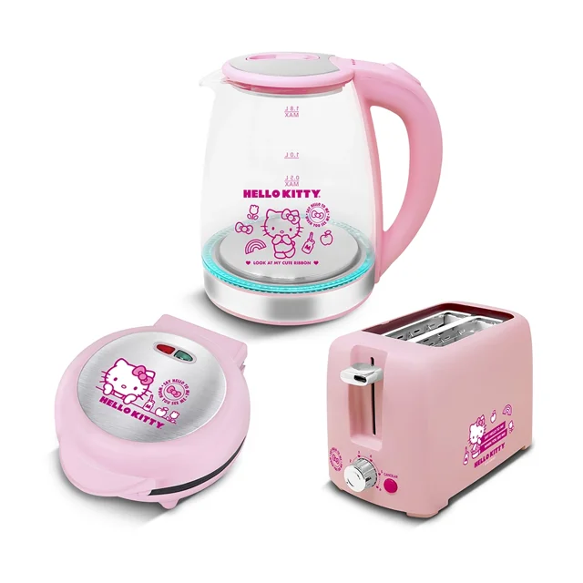 SANRIO Combo Hello Kitty Electrodomésticos HK-CHK1, Kit de Cocina con Tetera + Waflera + Tostador , color rosa