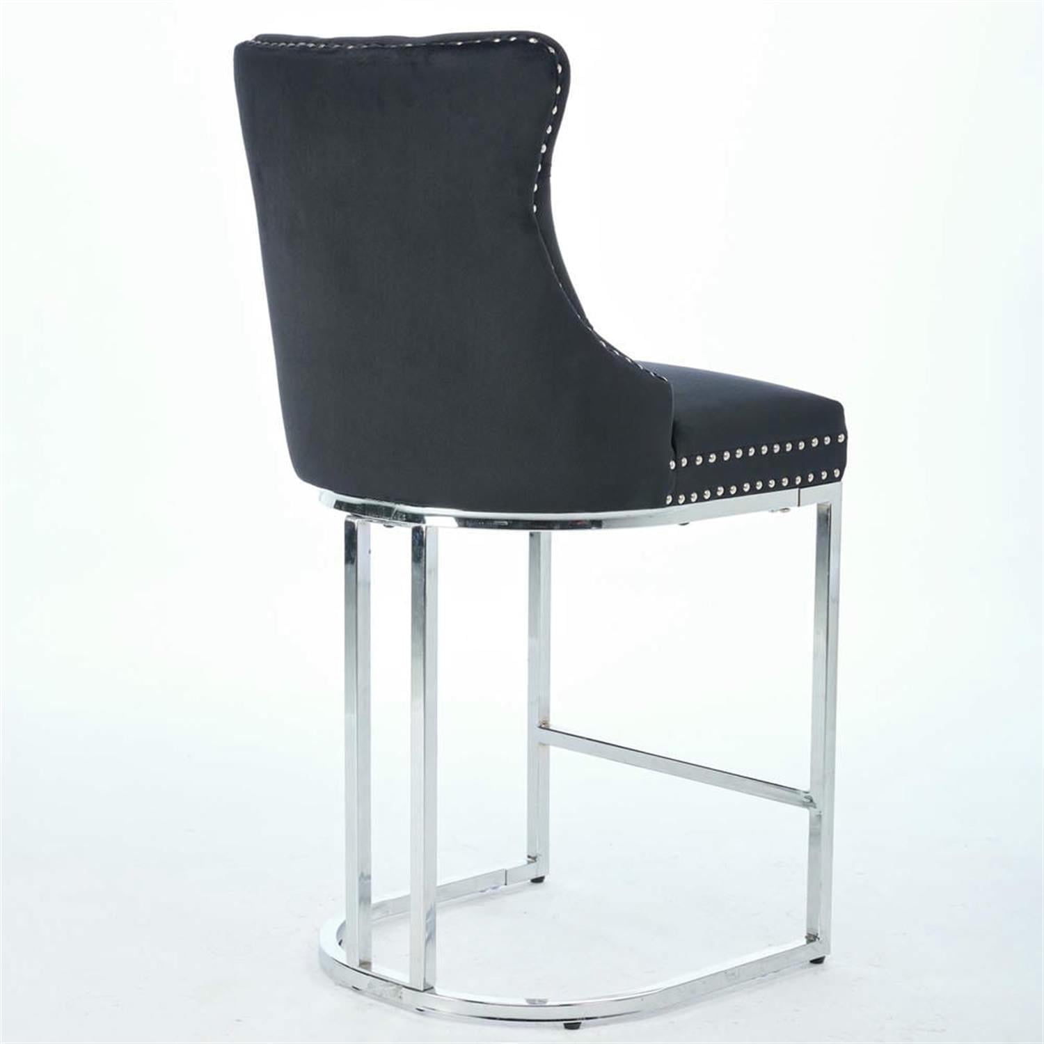 Demi Bonn 38" Counter Height Bar Stools Set of 2, Velvet Barstools with Button Back, Kitchen Island Countertop Chairs for Dining Room, Black