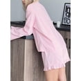 thumbnail image 4 of Cenuakty Women's Summer Loungewear Set, Solid Color Long Sleeve Lapel Button Tops with Ruffled Shorts 2 Pieces Sleepwear, 4 of 9