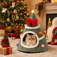 thumbnail image 6 of Christmas Tree Cat Bed with Bow - Winter Warm House for Cats, Soft Enclosed Sleeping House with Removable Cushion Non-Slip Base, 6 of 7