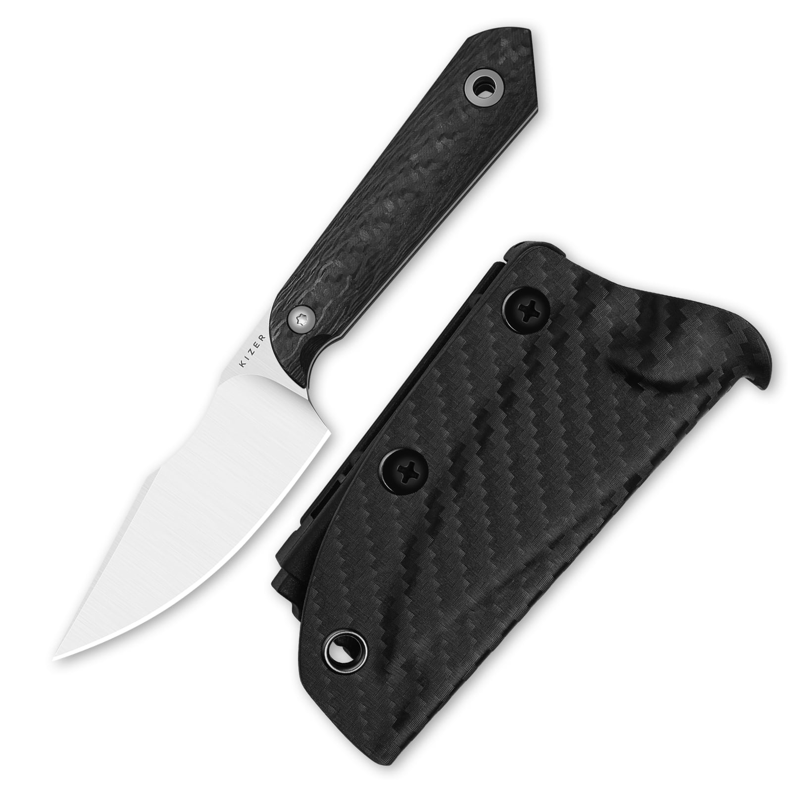 Kizer Mini Harpoon Drop Point Fixed Knife M390 Blade Carbon Fiber Handle With Sheath 1040S8
