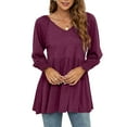thumbnail image 6 of JGGSPWM Women's Loose Ruffle Hem Cuff Long Sleeve Blouse High Low Peplum Top Solid Elegant Pullover Shirts Wine XXL, 6 of 7