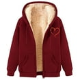 thumbnail image 3 of QATAINLAV Zip Up Hoodies for Women Warm Fleece Lined Hooded Jackets Fashion Heart Printed Sweatshirt Fall Winter Sherpa Coat with Pockets Lightning Sales Today Wine M, 3 of 5