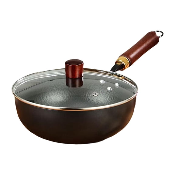 Fancyes Non-stick Wok, Wok, Wooden Handle for Boiling, Cooking Utensils, Frying Pan, Wok, Stir-fry Pot, Gas , Restaurant, Home, Camping without Lid