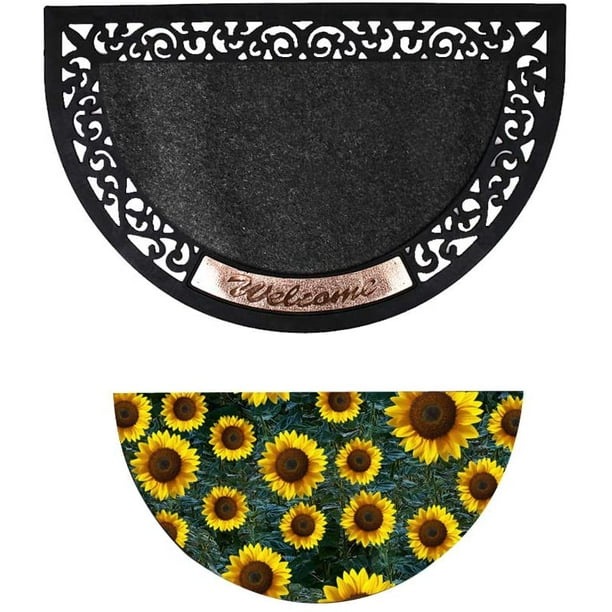 Sunflower Print Doormat Half Round Door Mat for Front Door NonSlip