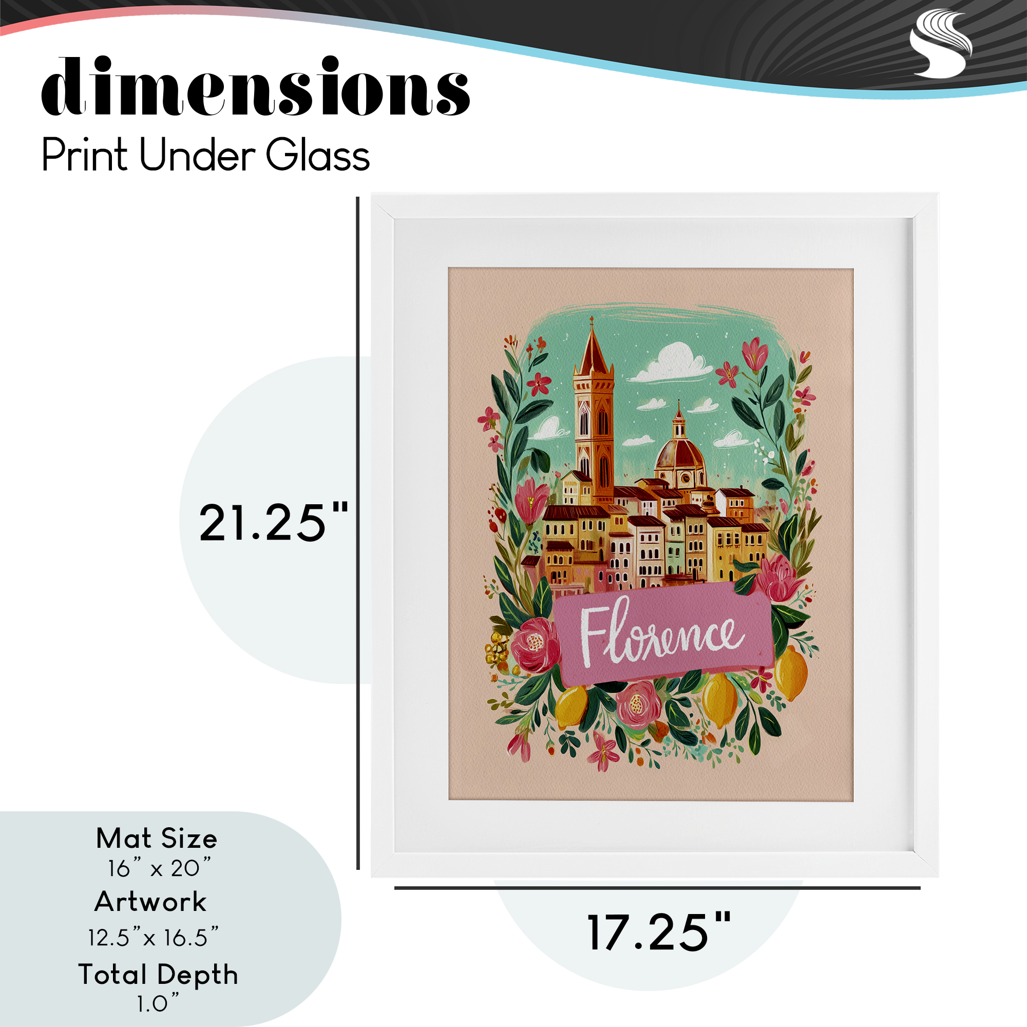 Floral Bordered Florence White Framed Print Under Glass, design by Yen