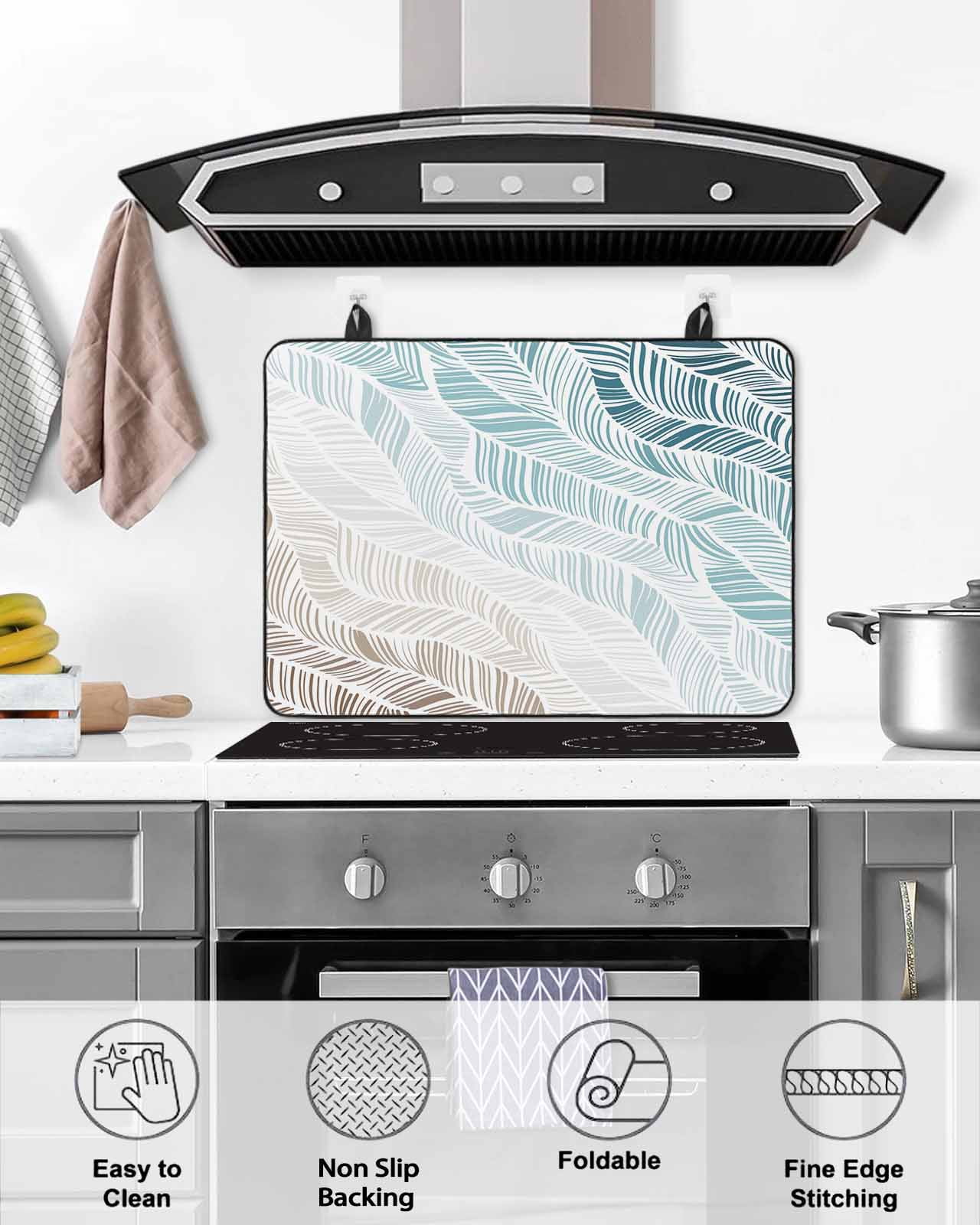 Large Induction Cooktop Protector Mat Ombre Brown Blue Stove Top Covers for Electric Stove, Summer Coastal Ocean Sea Beach Wave Decorative Stove Burner Cover Mats, Glass Top Stove Cover