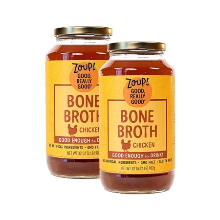 Chicken Bone Broth by Zoup! Keto-Friendly, Gluten Free, Fat Free, Non-GMO Clear Chicken Broth - Great for Stock, Bouillon, Soup Base or in Gravy - 2-Pack (32 oz)