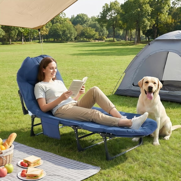 Bigleap Folding Camping Cot with Mattress – 6-Position Recliner to Bed, 450 lbs Capacity, Lightweight Portable Camp Bed for Adults, Outdoor & Indoor Use, Gray