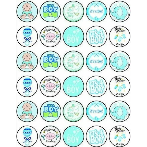 30x Baby Shower Boy Cupcake Toppers – Edible Happy Birthday Décor, Wafer Sheet Cake Decorating