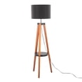 thumbnail image 2 of Compass Mid-Century Modern Floor Lamp with Shelf in Walnut Wood, Black Metal and Black Linen by LumiSource, 2 of 7