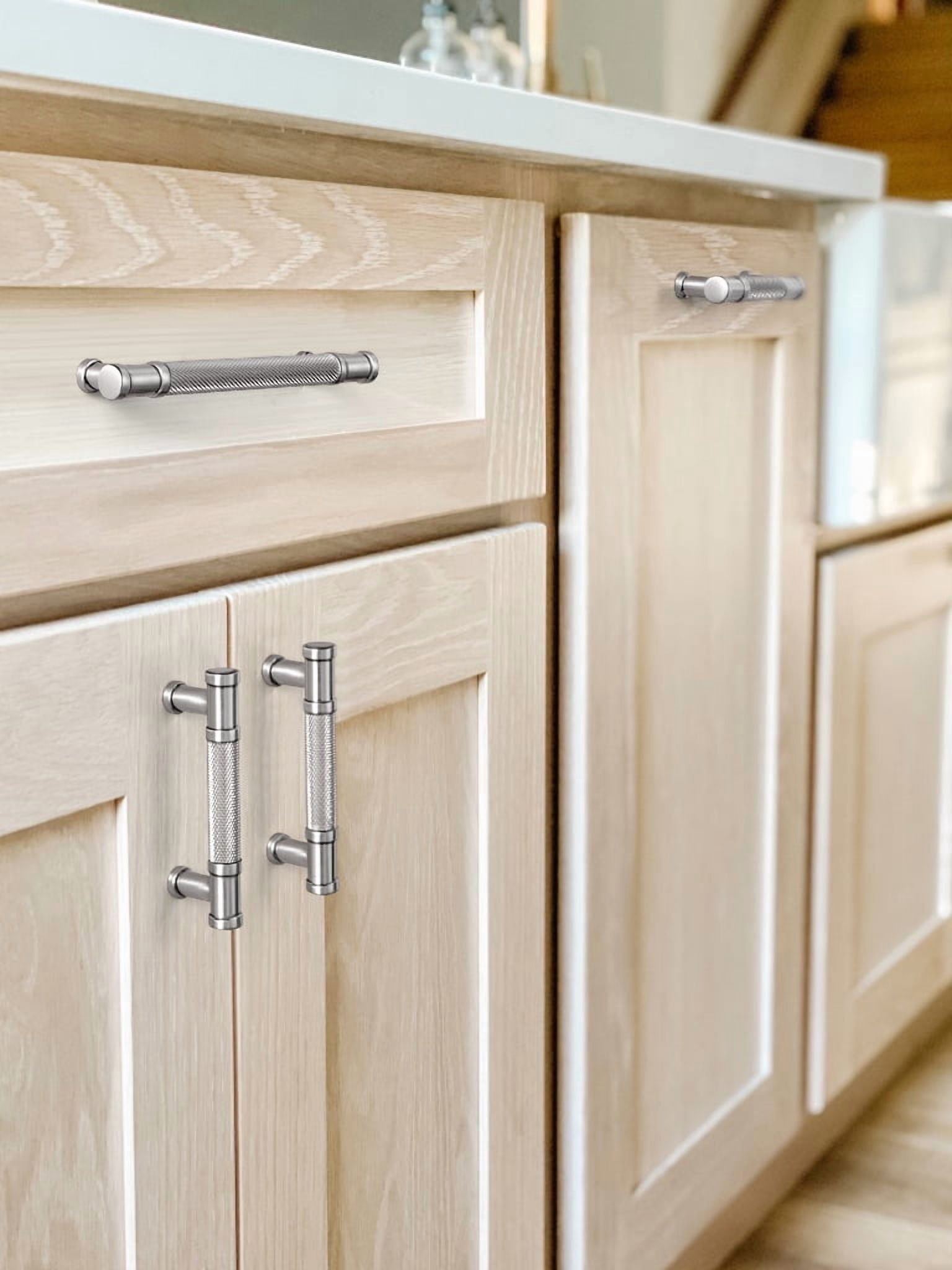 Goo-Ki 12 Pack Knurled Satin Nickel Zinc Alloy Kitchen Cabinet Handles, Closet Classic 5"(128mm) Hole Center Cabinet Pulls Dresser Handles for Bedroom