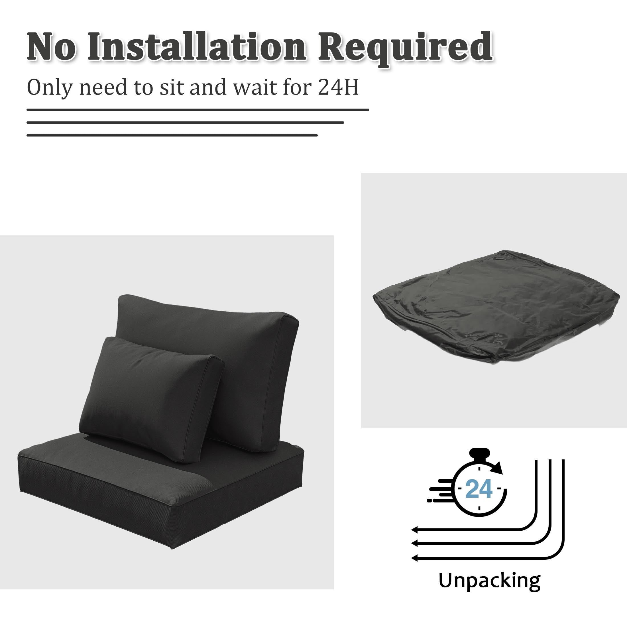 Pakunoda Outdoor Cushions Replacement, 8 Piece Sectional Cushion Fits 3-Seat, 4” Foam Deep Seat, for Patio Rattan Wicker Replacement Cushion, Liner&Cover, Black