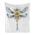 thumbnail image 1 of Dragonfly Soft Flannel Fleece Throw Blanket, Close-Up View of Mechanical Dragonfly with Multifaceted Eyes Gears Body Print, Cozy Plush for Indoor and Outdoor Use, 50" x 60", Yellow Blue, by Ambesonne, 1 of 6
