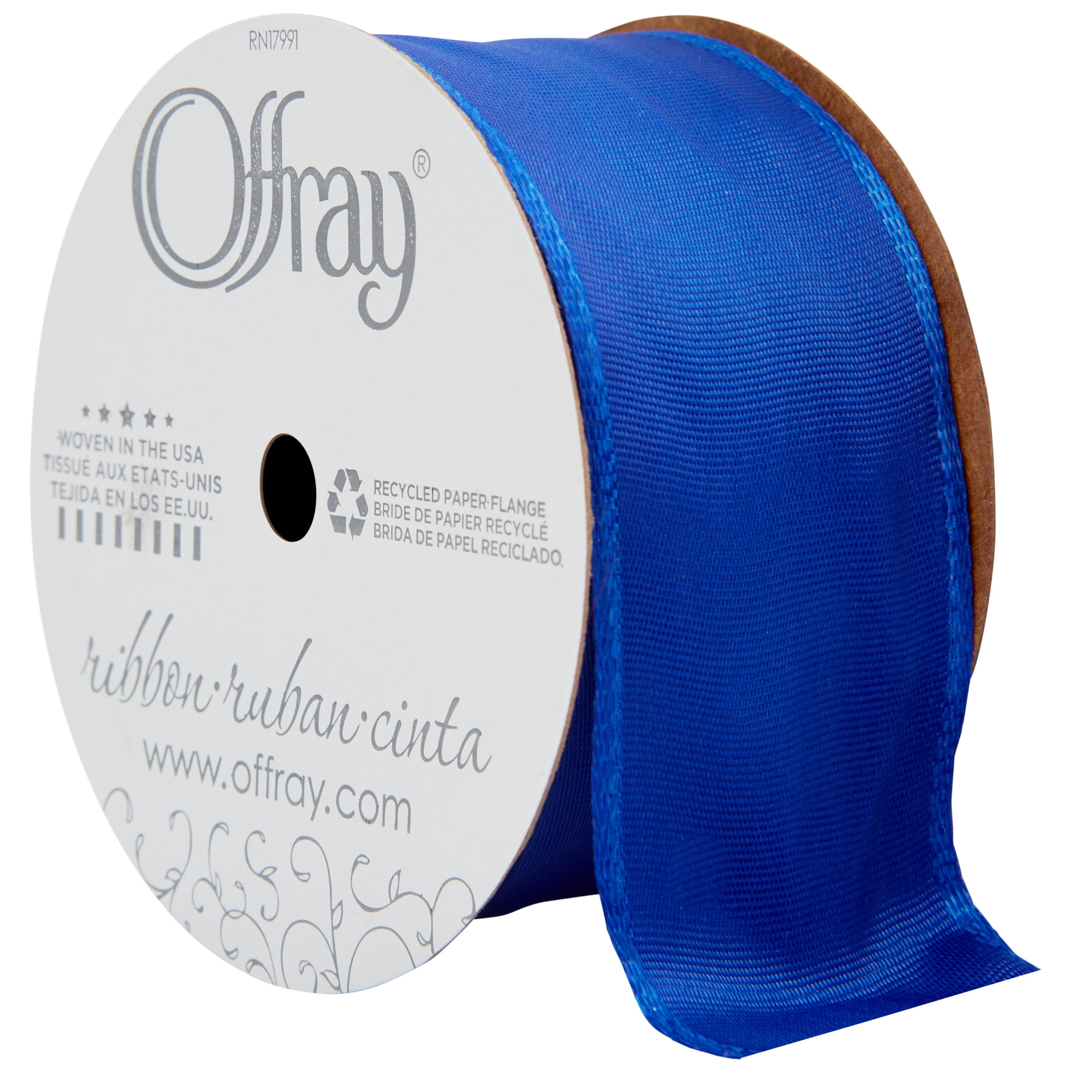 Offray Ribbon, Royal Blue 1 1/2 inch Wired Edge Woven Ribbon for Crafts, Gifting, and Wedding, 9 feet
