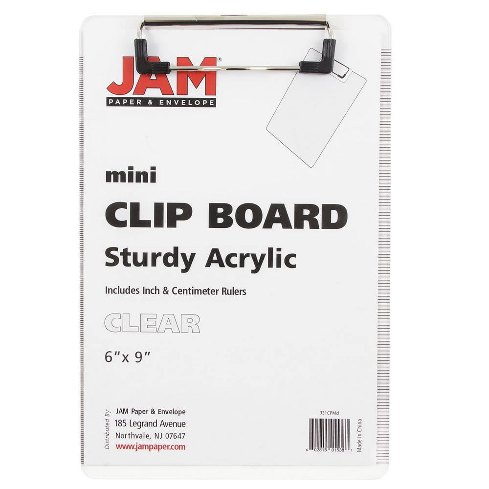 JAM Paper Plastic Clip Boards, Clear Clipboards, 12/Pack, Small, 6 x 9