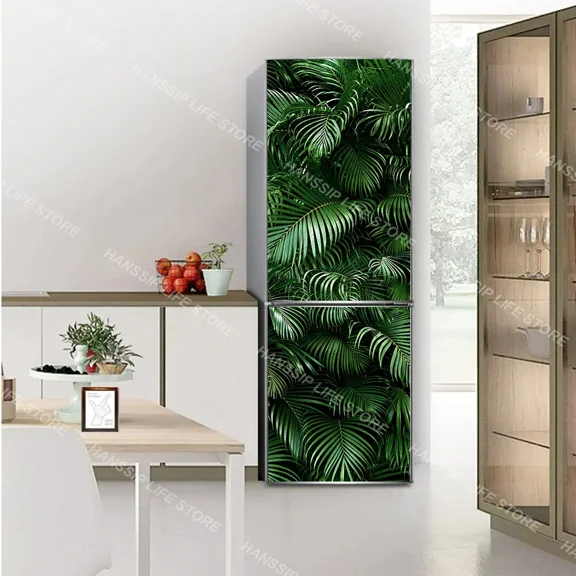 Plant Series Palm leaves Art Mural Refrigerator Door Sticker Waterproof Black Gold a Fridge Door Wrap Cover Wallpaper