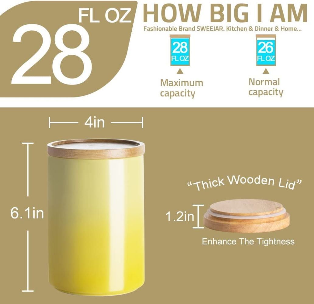 SWEEJAR Ceramic Food Storage Jar, Stackable Kitchen Canisters, Containers with Airtight Seal Wooden Lid - 28 Fl Oz ,Gradient Green