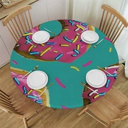 

Round Fitted Tablecloth with Elastic Waterproof Table Cloth Round Cover mantel redondo para mesa de sillas Picnic Table Cover Fits Tables up to for Dining Outdoor Donuts and powder
