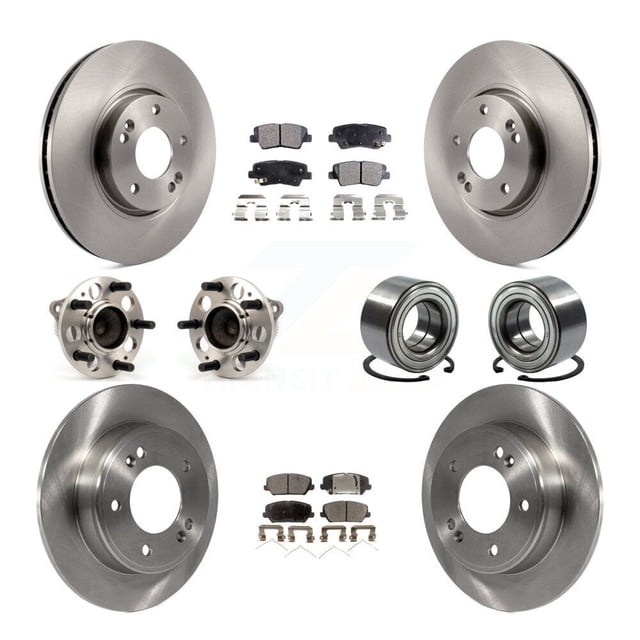 Transit Auto Front Rear Wheel Hub Bearings Assembly Disc Brake Rotors and Semi-Metallic Pads Kit (10Pc) for Car 2017 Kia Forte Koup Turbocharged - Left Right Side (Driver Passenger) KBB-106391