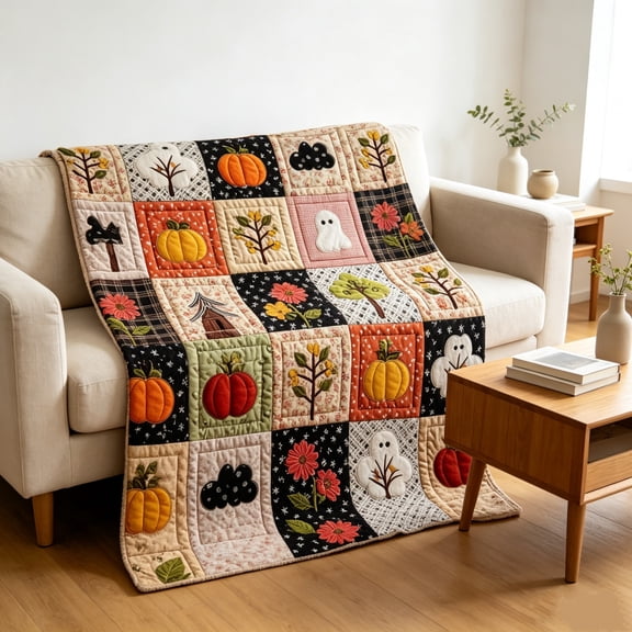 Halloween Fleece Throw Blanket, Soft Cozy Ghost Pumpkin Print Warm Lightweight Blanket for Sofa Bedroom Fall Halloween Home Decor Holiday Gift