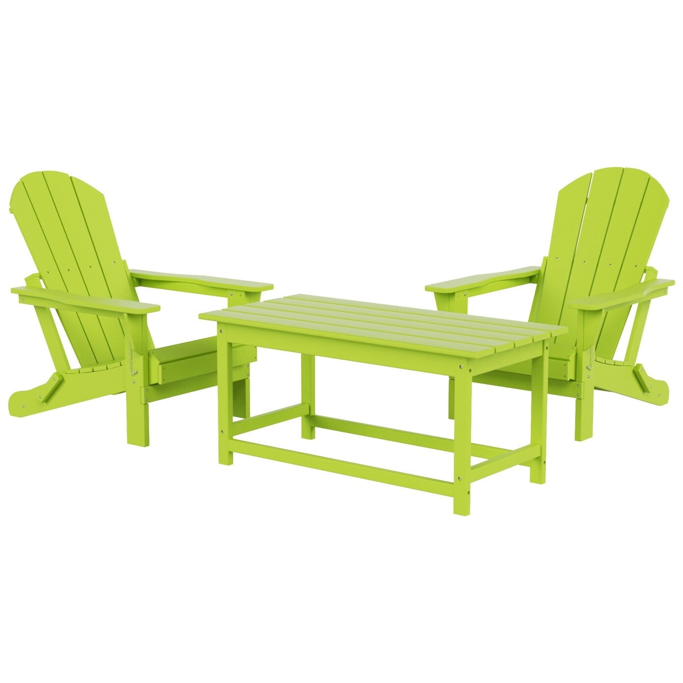 3-Piece Bistro Set Outdoor Patio Adirondack Chair with Coffee Table, Lime