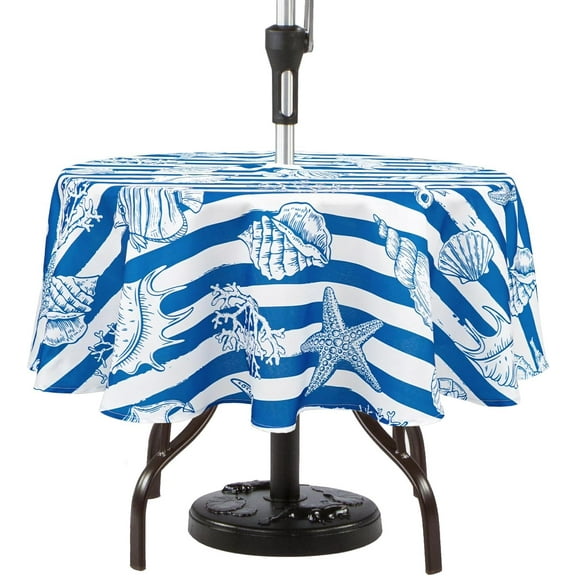 Round Outdoor Tablecloth with Umbrella Hole Umbrella Tablecloth Patio Tablecloths with Zipper for Courtyards, Terraces, and Beaches 60 in