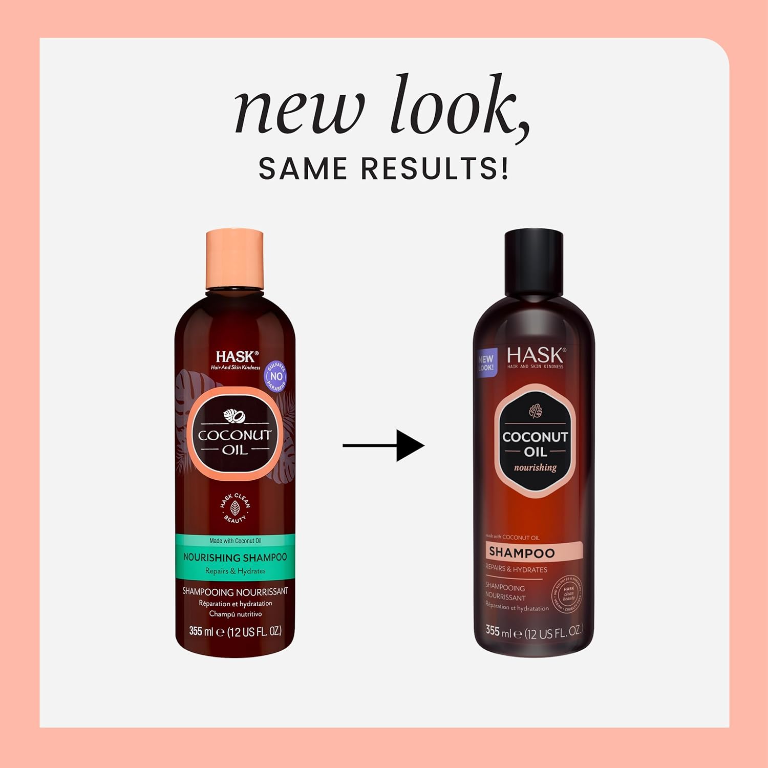 HASK COCONUT Nourishing Shampoo + Conditioner Set for All Hair Types, Color Safe, Gluten-Free, Sulfate-Free, Paraben-Free, Cruelty-Free - 1 Shampoo and 1 Conditioner