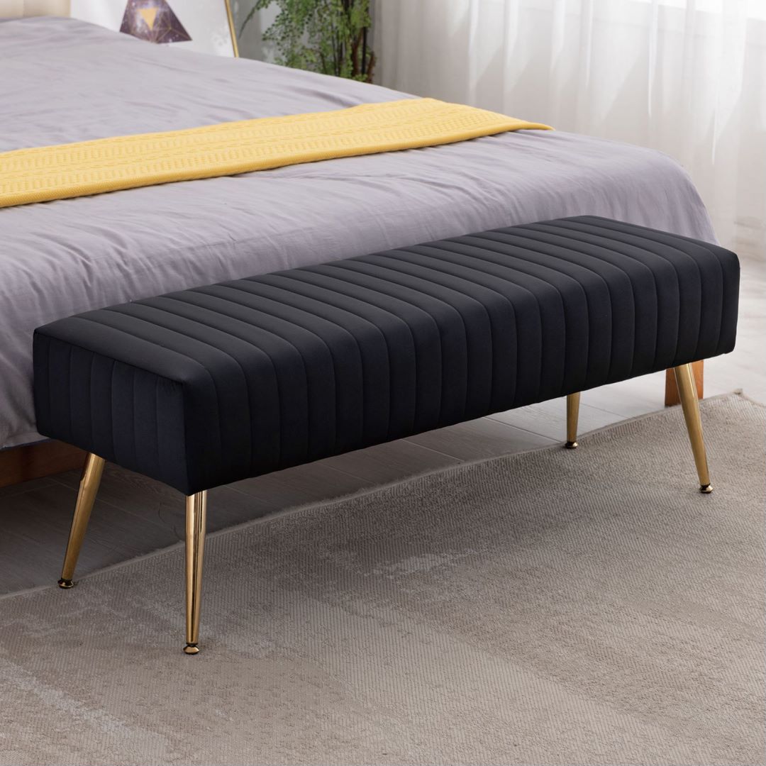 Furniliving Velvet Ottoman Bench, Black photo 5