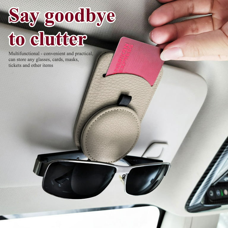 Car Glasses Holder, Car Sunglass Holder, Sunglass Holder for Car Sunglasses  Holder Clip Leather Eyeglasses Mount with Ticket Card Clip for Car
