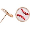 thumbnail image 2 of StylesILove Women Soccer Baseball Teardrop Round Leather Dangle Earrings Baseball Stud Earrings for Sport Ball Fans or Player (White), 2 of 4