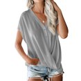 thumbnail image 5 of Women Solid Color V Neck Batwing Sleeve Cross Drape Front Buttons T-Shirt, 5 of 5