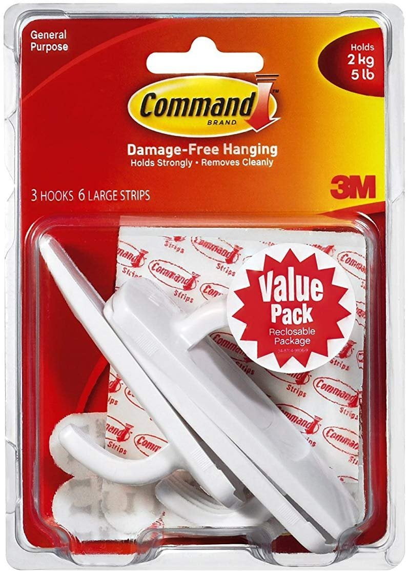 Command Large Utility Hook, White, 9Hook, 18Strips