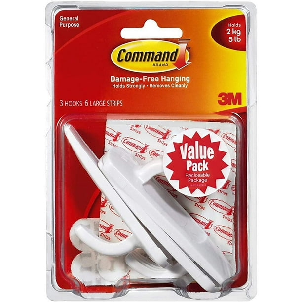 Command Large Utility Hook, White, 9Hook, 18Strips