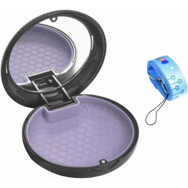 Étui de Retenue avec Miroir et Cordon, Support de Protection Nocturne, Boîte de Rangement pour Aligneurs avec Évents, Compatible avec Invisalign (Noir Violet)