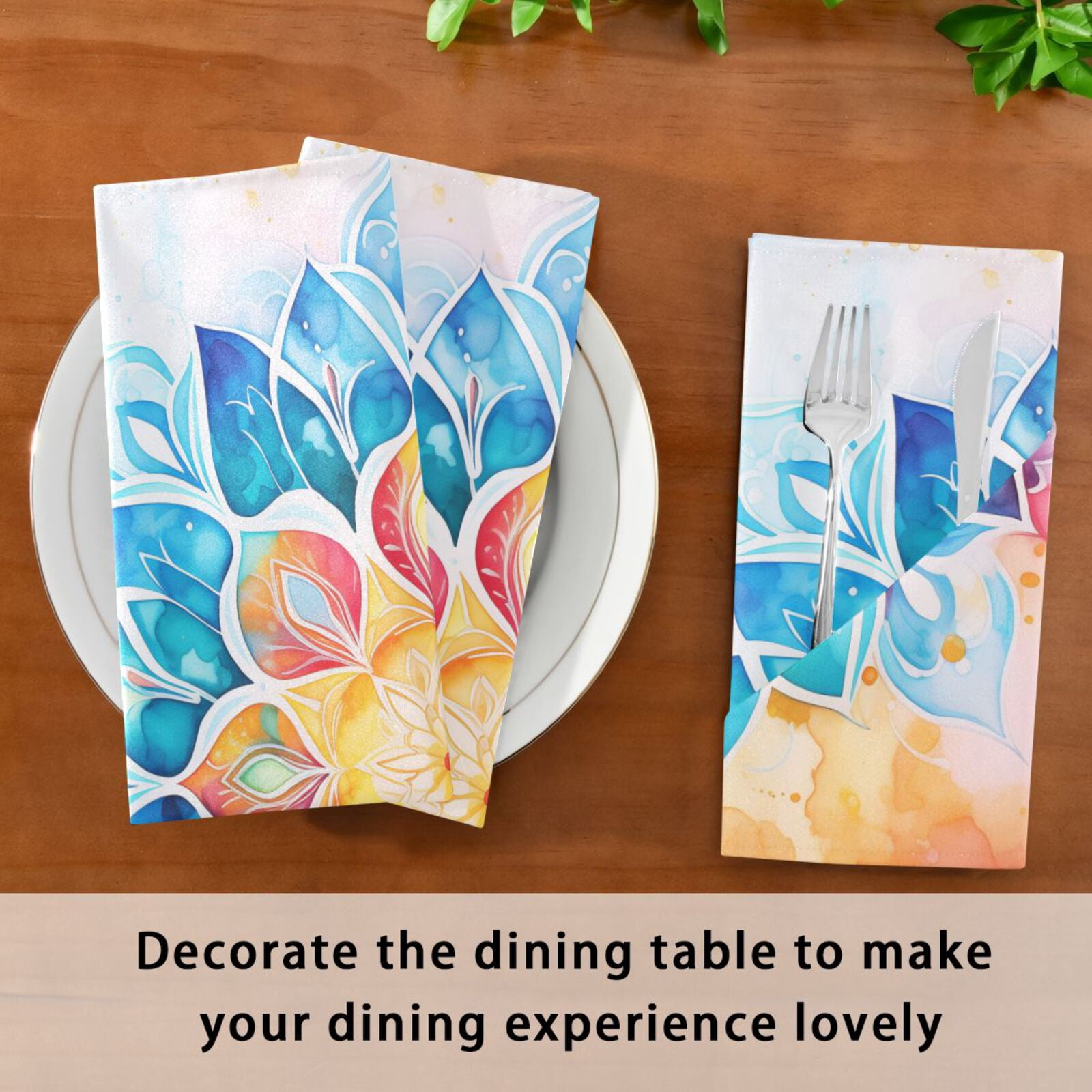 JSTEL Watercolor Mandala Tie Dye Cloth Napkins Set of 6, 20x20 Inch Washable and Reusable Napkin for Decoupage Dinner Party Everyday Use