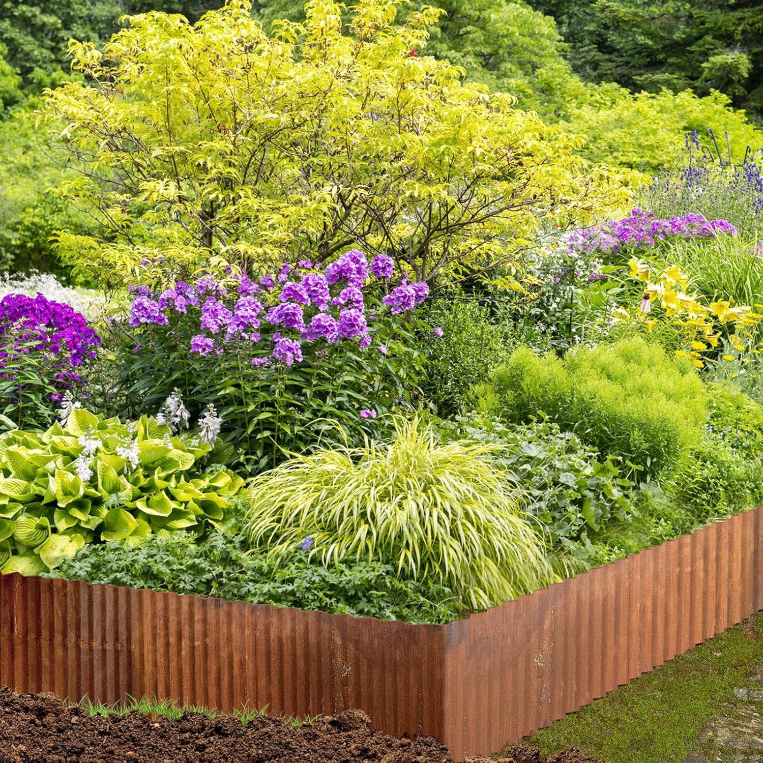 MTART Metal Garden Edging 6Inch x 40FT, Sturdy Corrugated Steel Landscaping Border with Safe Hemmed Edges, Easy Installation for DIY Flower Beds, Lawns, Pathways, Tree Rings, Yards (Rusty)