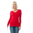 thumbnail image 4 of Simply Fashion Basic V Neck Long Sleeve T-Shirts - Stretch Cotton SpandexRUBY,XLARGE, 4 of 5