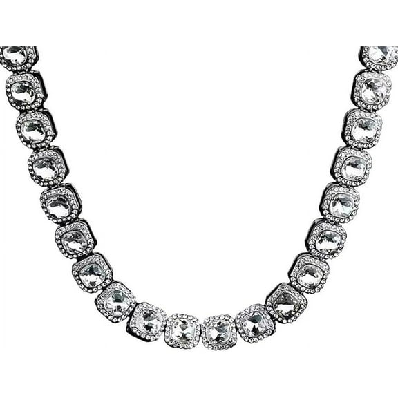 Iced Out 12mm Square Diamond Cuban Link Tennis Chain,Micro Pave Cubic Zicron Rhinestone Necklace For Men Women（20 Inches）