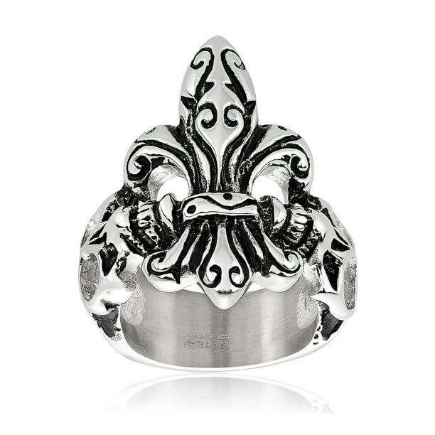 Coastal Jewelry - Antique Stainless Steel Fleur de Lis Skull Ring (31 ...