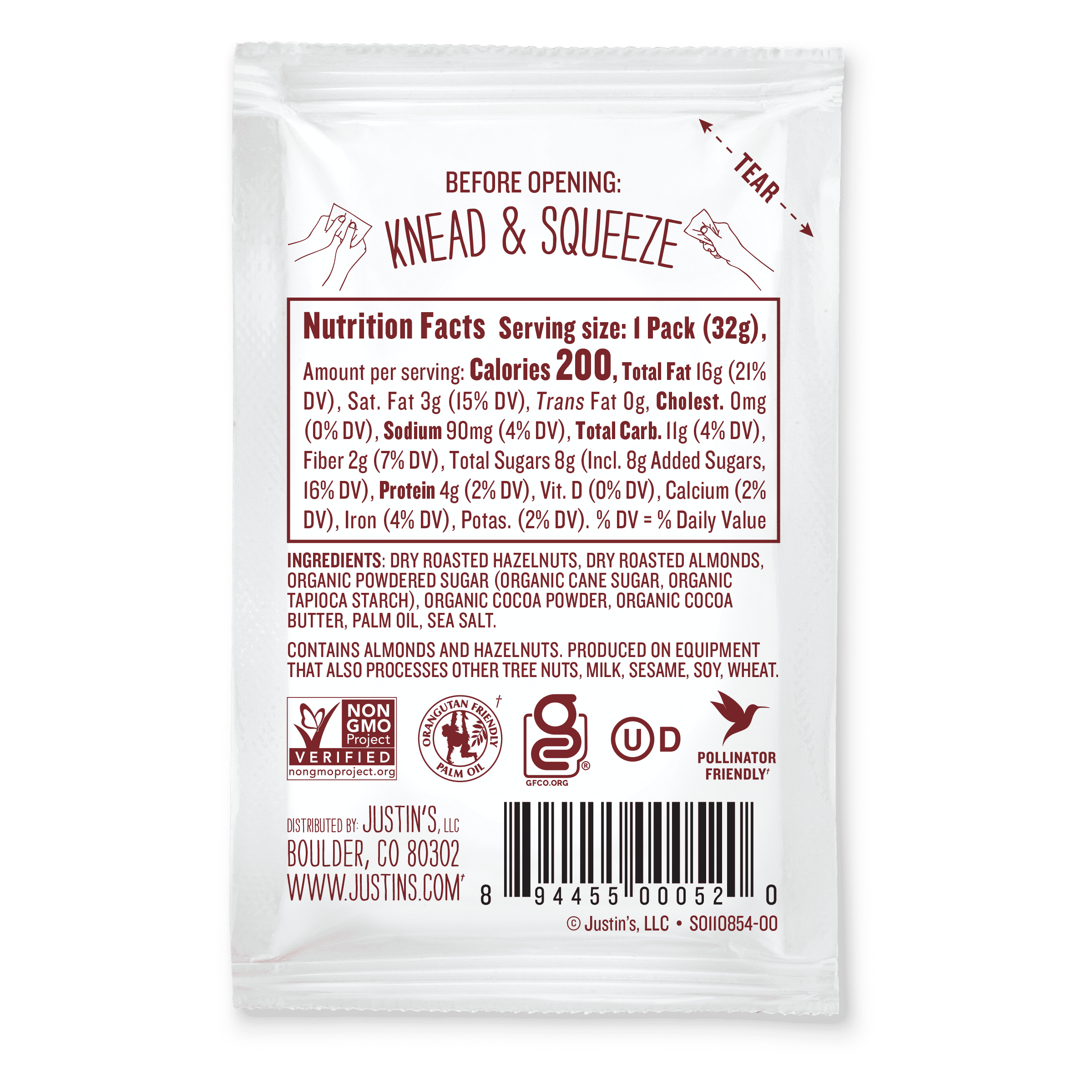 Justin's Gluten-Free Chocolate Hazelnut Butter Squeeze Pack, 1.15 oz