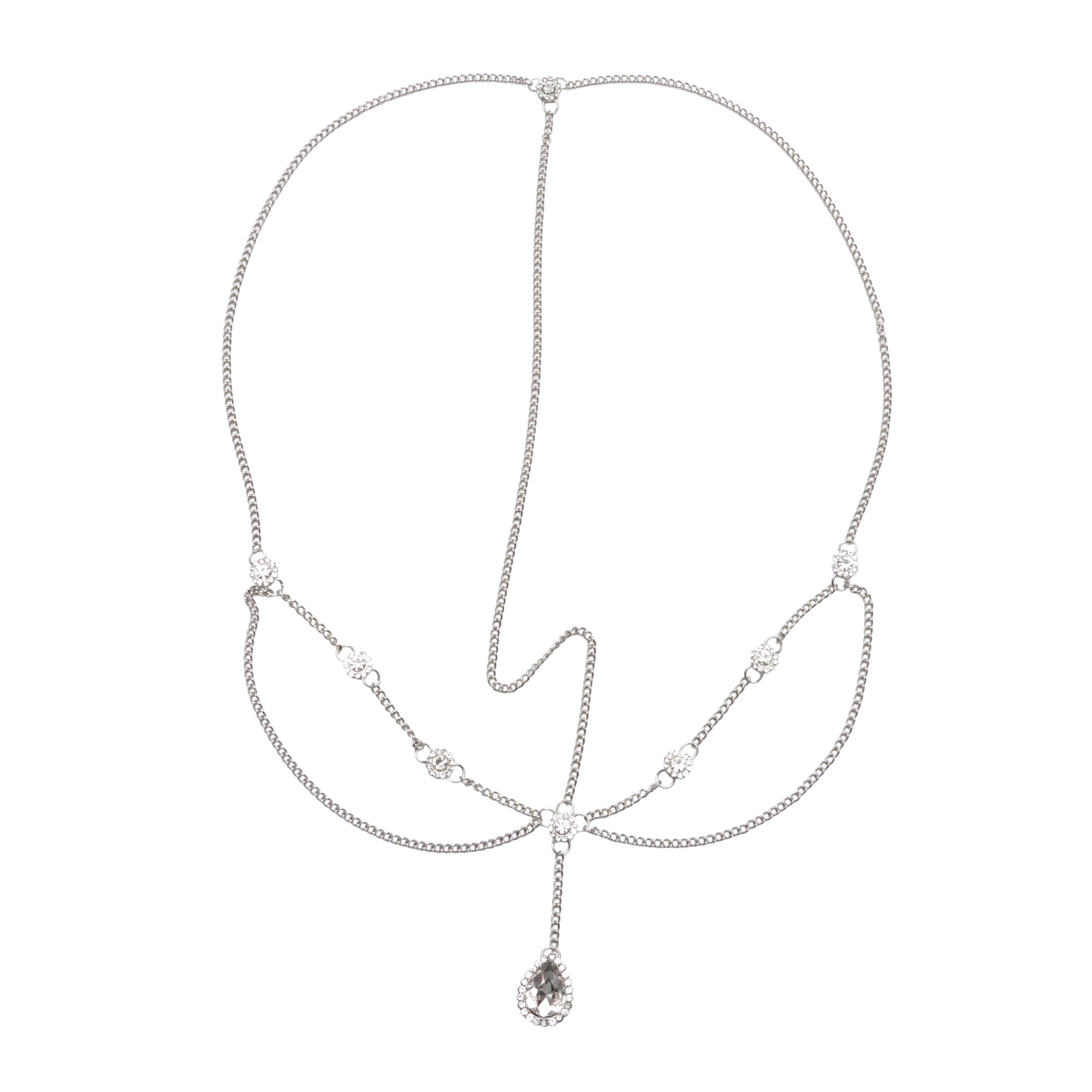 Unique Bargains Headpiece Bohemia Rhinestone Head Chain Silver Tone 1 Pc
